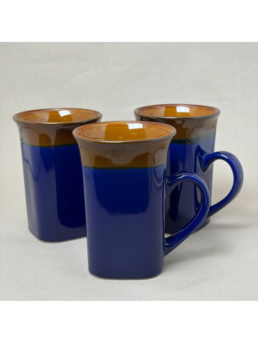 Royal Norfolk Coffee Mugs Set of 3 Cobalt Blue Brown Square Base Modern Ceramic